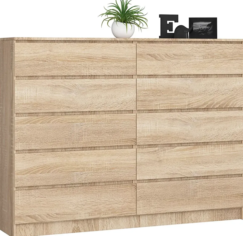 Grande Commode pour le salon AKORD K160 Chêne Sonoma 160 cm 10 tiroirs façade Chêne Sonoma 160x40x121 cm