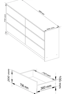 Grande Commode pour le salon AKORD K160 Blanche 160 cm 6 tiroirs façade Blanche 160x40x77 cm