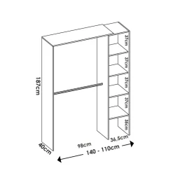Grande Garde-robe Acquata, Structure pour dressing, Cintre ouvert, 140x40h187 cm, Blanc