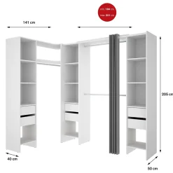 Grande Garde-robe Alanno, Meubles de chambre, Penderie de plain-pied, Placard à vêtements, 234x141 h205 cm, Blanc
