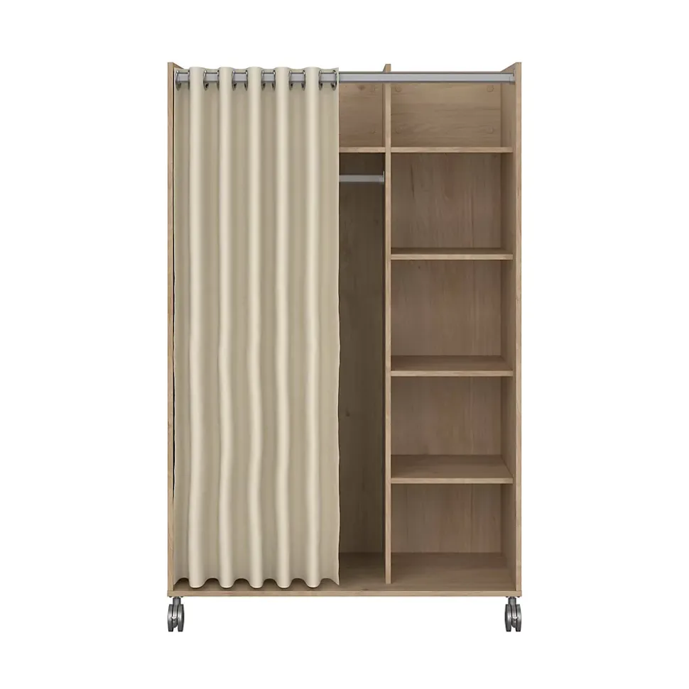Grande Garde-robe Alfango, Meubles de chambre, Penderie de plain-pied, Placard à vêtements, 100x48 h160 cm, Chêne clair et Beige