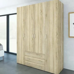 Grande Garde-robe Amoruccio, Meubles de chambre, Penderie de plain-pied, Placard à vêtements, 154x50 h200 cm, Chêne