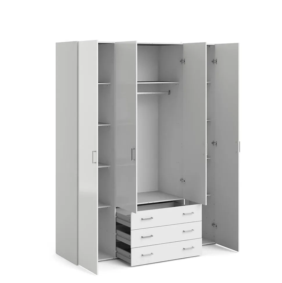 Grande Garde-robe Amoruccio, Meubles de chambre, Penderie de plain-pied, Placard à vêtements, 154x50 h200 cm, Blanc brillant