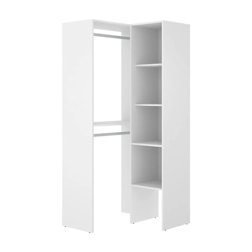 Grande Garde-robe Arpagone, Structure pour dressing d'angle, Cintre d'angle ouvert, 79x88h186 cm, Blanc