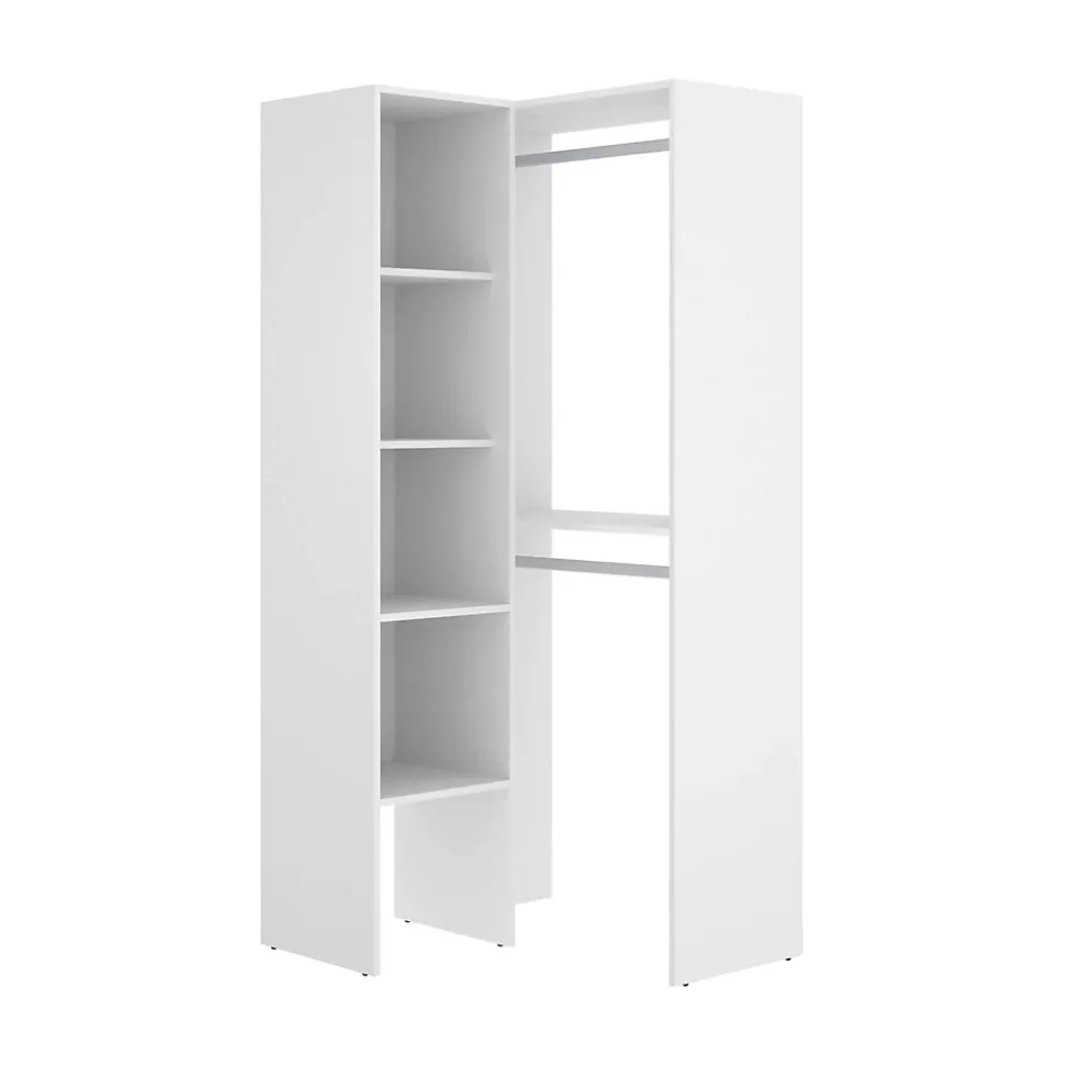 Grande Garde-robe Arpagone, Structure pour dressing d'angle, Cintre d'angle ouvert, 79x88h186 cm, Blanc