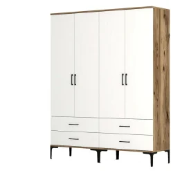 Grande Garde-robe Atria, Meubles de chambre, Penderie de plain-pied, Placard à vêtements, 160x201h48 cm, Noyer et Blanc
