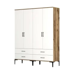 Grande Garde-robe Atria, Meubles de chambre, Penderie de plain-pied, Placard à vêtements, 160x201h48 cm, Noyer et Blanc