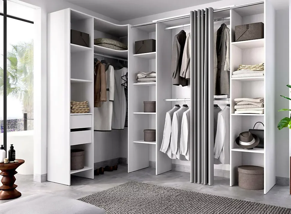 Grande Garde-robe Dindo, Meubles de chambre, Penderie de plain-pied, Placard à vêtements, 234x141 h205 cm, Blanc