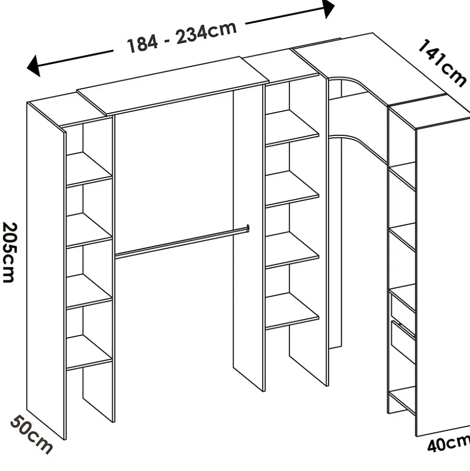 Grande Garde-robe Dindo, Meubles de chambre, Penderie de plain-pied, Placard à vêtements, 234x141 h205 cm, Blanc