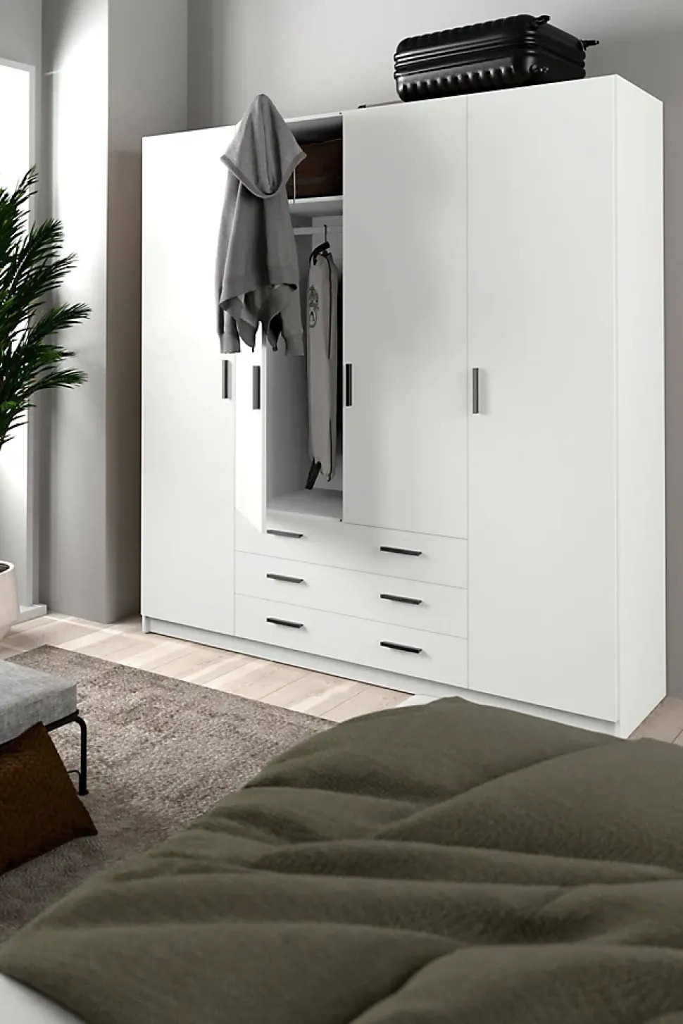 Grande Garde-robe Epipola, Meubles de chambre, Penderie de plain-pied, Placard à vêtements, 196x50 h200 cm, Blanc