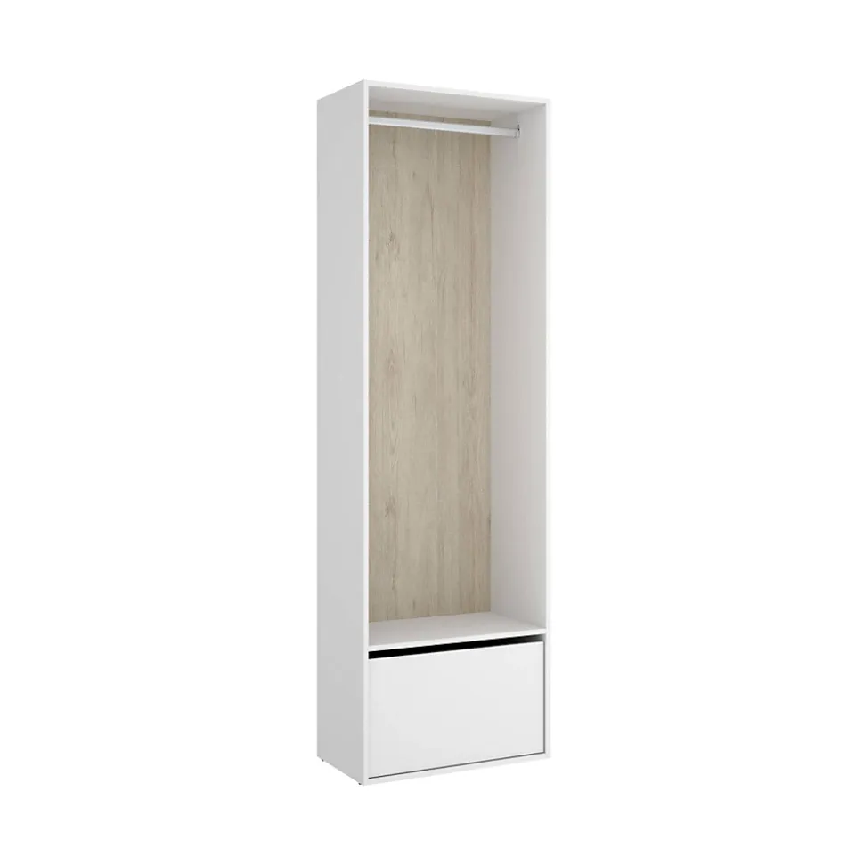 Grande Garde-robe Islamabad, Meubles de chambre, Penderie de plain-pied, Placard à vêtements, 60x45 h205 cm, Blanc et Chêne clair