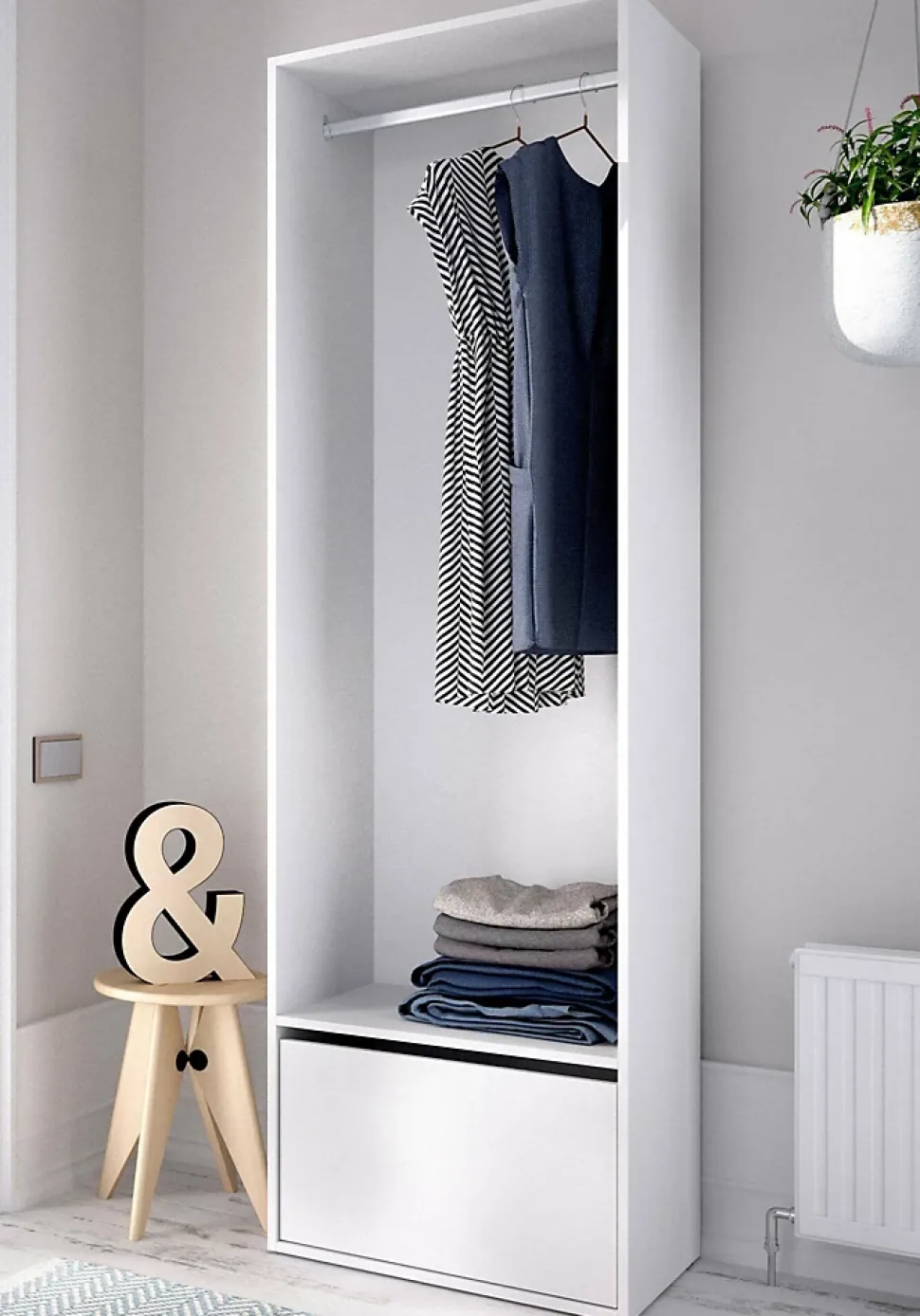 Grande Garde-robe Islamabad, Meubles de chambre, Penderie de plain-pied, Placard à vêtements, 60x45 h205 cm, Blanc et Chêne clair
