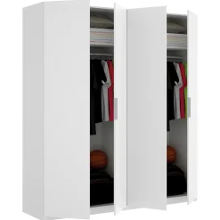 Grande Garde-robe Iuventas, Cintre pour chambre à coucher, Armoire avec 4 portes battantes, 180x52h204 cm, Blanc