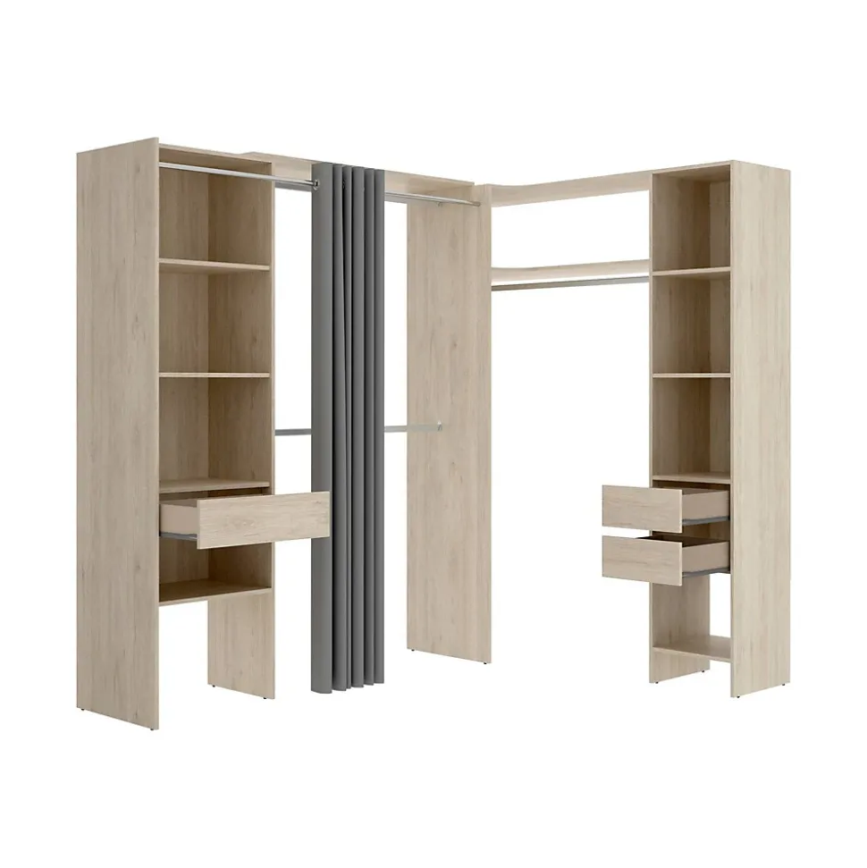 Grande Garde-robe Pali, Meubles de chambre, Penderie de plain-pied, Placard à vêtements, 214x141 h205 cm, Chêne clair
