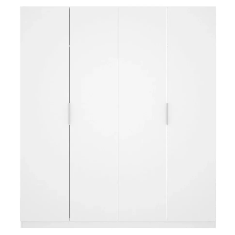 Grande Garde-robe Prado, Cintre pour chambre à coucher, Armoire avec 4 portes battantes, 180x52h204 cm, Blanc brillant