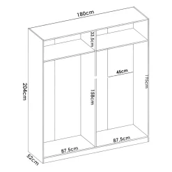 Grande Garde-robe Prado, Cintre pour chambre à coucher, Armoire avec 4 portes battantes, 180x52h204 cm, Blanc brillant