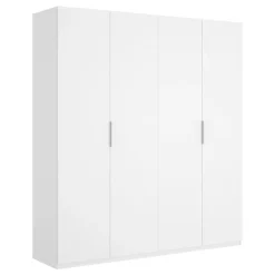 Grande Garde-robe Prado, Cintre pour chambre à coucher, Armoire avec 4 portes battantes, 180x52h204 cm, Blanc brillant