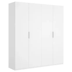 Grande Garde-robe Prado, Cintre pour chambre à coucher, Armoire avec 4 portes battantes, 180x52h204 cm, Blanc brillant