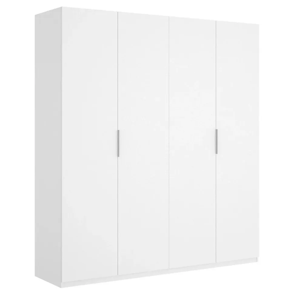 Grande Garde-robe Prado, Cintre pour chambre à coucher, Armoire avec 4 portes battantes, 180x52h204 cm, Blanc brillant