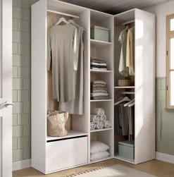 Grande Garde-robe Tobias, Meubles de chambre, Penderie de plain-pied, Placard à vêtements, 145x85 h205 cm, Blanc et Chêne clair