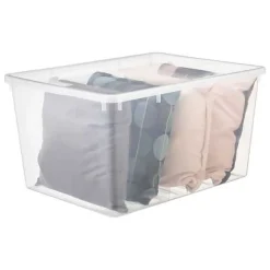 Grande Malle en plastique transparente pour vêtements 134 litres Basic Box