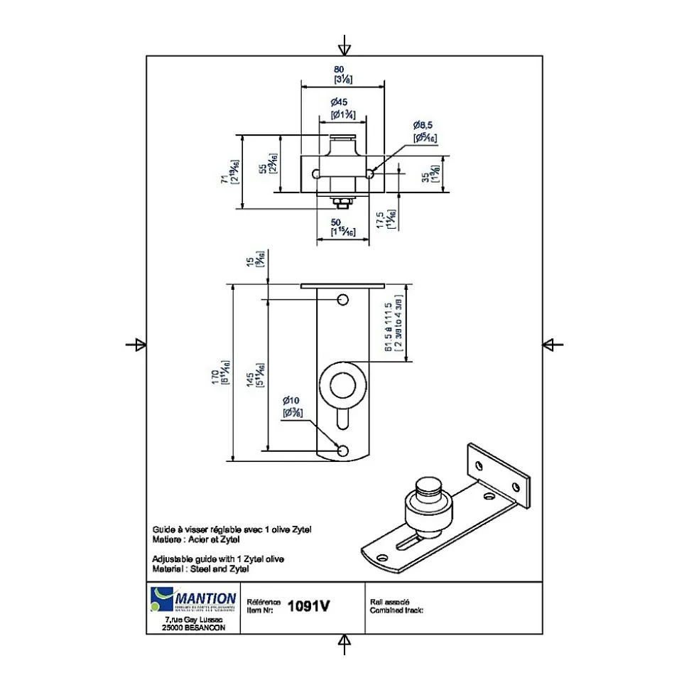 Guide simple à visser - MANTION - 1091V