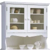 Haut de Vaisselier Blanc 2 Portes Vitrées 3 Niches Style Charme Largeur 98 cm - L 98 x l 33 x H 96 cm