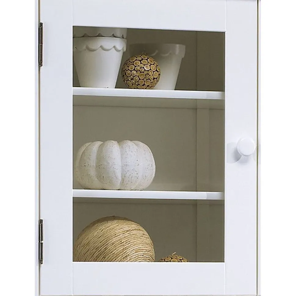 Haut de Vaisselier Blanc 2 Portes Vitrées 3 Niches Style Charme Largeur 98 cm - L 98 x l 33 x H 96 cm