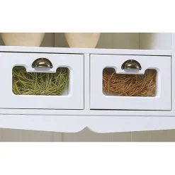 Haut de Vaisselier Blanc 9 Niches 2 Portes 2 Tiroirs Vitrés L 143 H 96 P 33 cm - L 143 x l 33 x H 96 cm