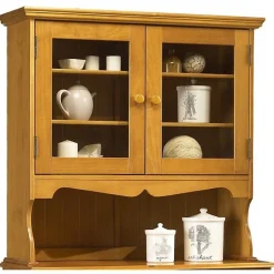 Haut de Vaisselier Pin Miel Style Anglais Largeur 98 cm 4 Niches - L 98 x l 33 x H 96 cm