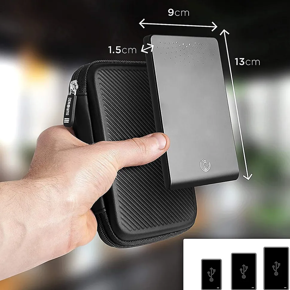 HDC2 BK Etui pour disque dur GPS liseuse batterie externe 11 x 15 cm Housse de protection antichoc semi rigide EVA Duronic