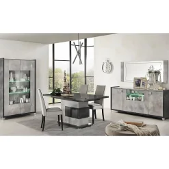 HOFFMAN - Buffet 4 Portes Gris Aspect Pierre avec Led