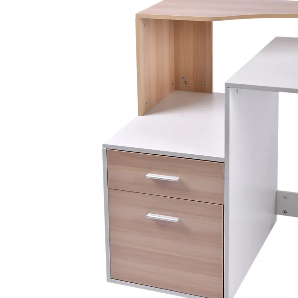 HOMCOM Bureau Informatique multimédia Design Multi-rangements 137 L x 55 l x 92 H cm chêne Blanc