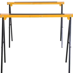 HOMCOM Lot de 2 tréteaux pliables compactes poignée transport dim. 100L x 50l x 76H cm surface antidérapante métal noir jaune