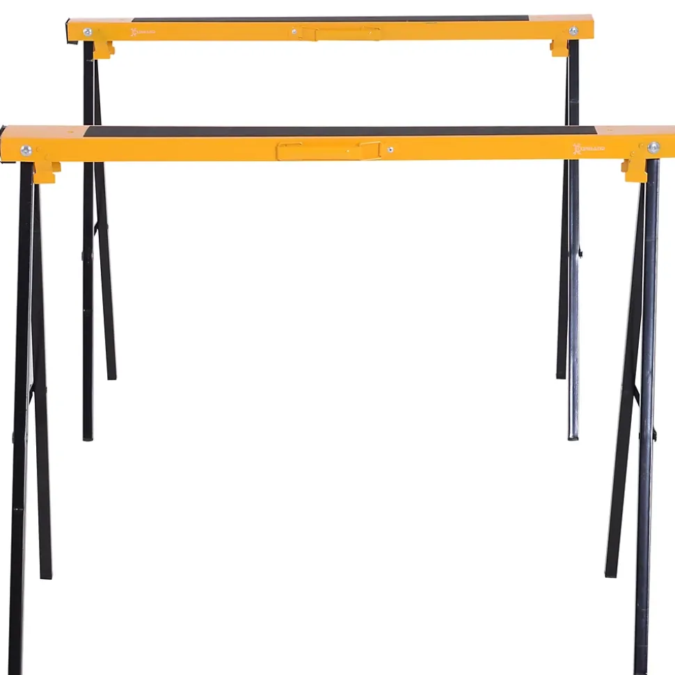 HOMCOM Lot de 2 tréteaux pliables compactes poignée transport dim. 100L x 50l x 76H cm surface antidérapante métal noir jaune