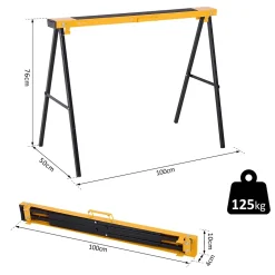 HOMCOM Lot de 2 tréteaux pliables compactes poignée transport dim. 100L x 50l x 76H cm surface antidérapante métal noir jaune