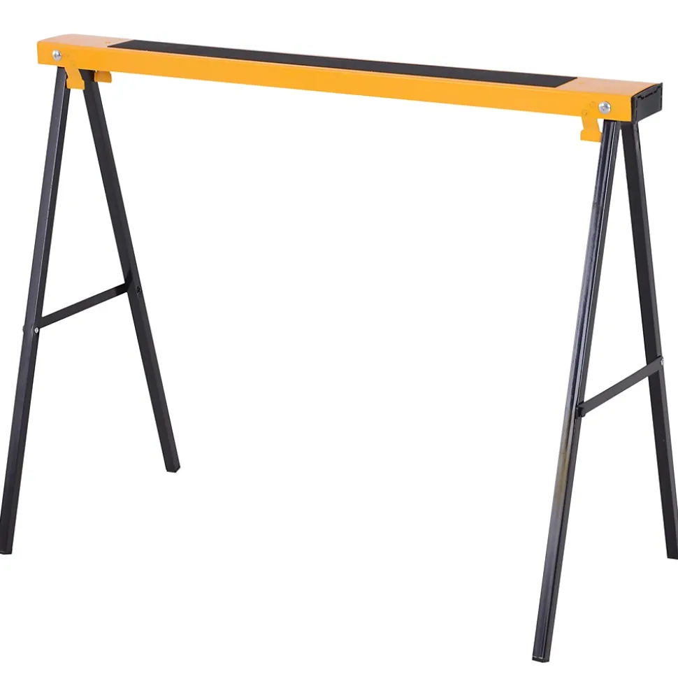 HOMCOM Lot de 2 tréteaux pliables compactes poignée transport dim. 100L x 50l x 76H cm surface antidérapante métal noir jaune