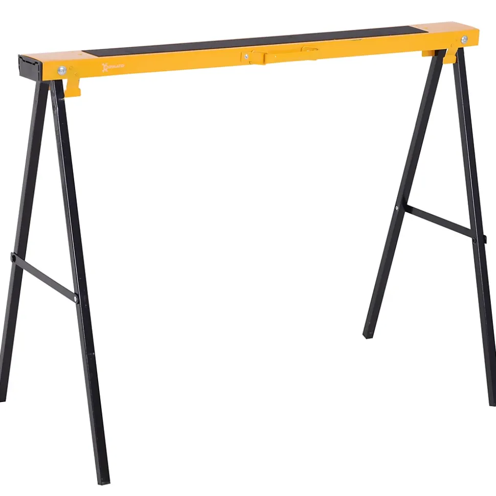 HOMCOM Lot de 2 tréteaux pliables compactes poignée transport dim. 100L x 50l x 76H cm surface antidérapante métal noir jaune