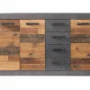 INDY - Meuble chambre. Commode avec 4 tiroirs en mélaminé coloris gris ciment portes bois . L - H - P : 151 - 86 - 37 cm.