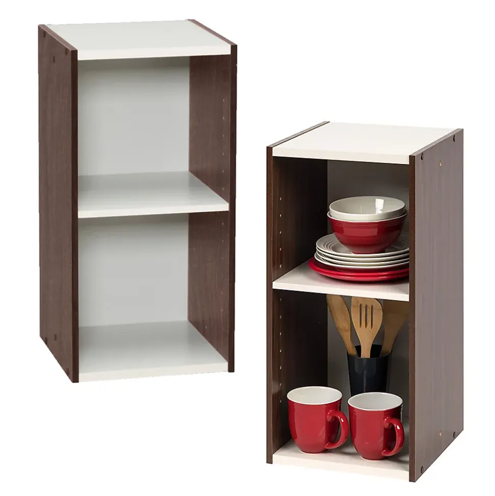 Iris Ohyama, Bibliothèque à 2 etageres de rangement, Lot de 2 meubles d'appoint, UB-6030, Marron