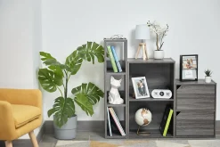 Iris Ohyama, Bibliothèque, Meuble de rangement à 3 Niveaux/étagères ajustables, OWR-200- Chêne Gris, L29.3 x P20 x H87.9 cm