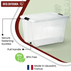 Iris Ohyama, Boite de Rangement Plastique avec Couvercle, 60L, Lot de 3, Transparent,NTB-60