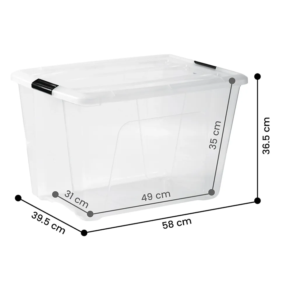 Iris Ohyama, Boite de Rangement Plastique avec Couvercle, 60L, Lot de 3, Transparent,NTB-60