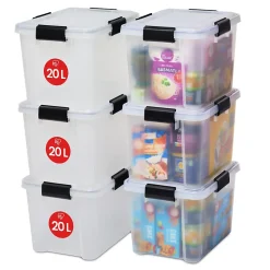 Iris Ohyama, Boite de Rangement Hermétique, 20L, Lot de 6, Transparent, AT-SD