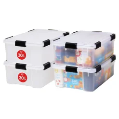 Iris Ohyama, Boite de Rangement Hermétique, 30L, Lot de 4, Transparent, AT-LS