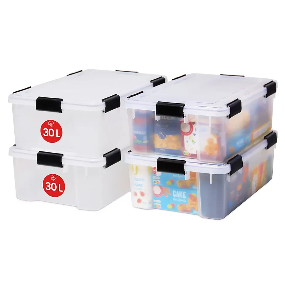 Iris Ohyama, Boite de Rangement Hermétique, 30L, Lot de 4, Transparent, AT-LS