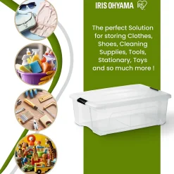 Iris Ohyama, Boite de Rangement Maison Plastique, 32L, Lot de 4, Transparent, BSB-32