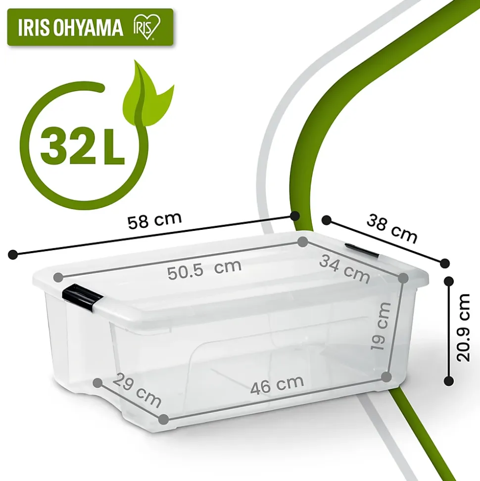 Iris Ohyama, Boite de Rangement Maison Plastique, 32L, Lot de 4, Transparent, BSB-32