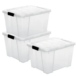 Iris Ohyama, Boite de Rangement Plastique avec Couvercle, 30L, Lot de 3, Transparent, HB-30