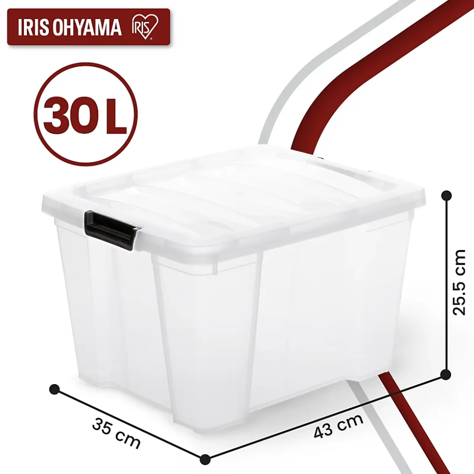 Iris Ohyama, Boite de Rangement Plastique avec Couvercle, 30L, Lot de 3, Transparent, HB-30